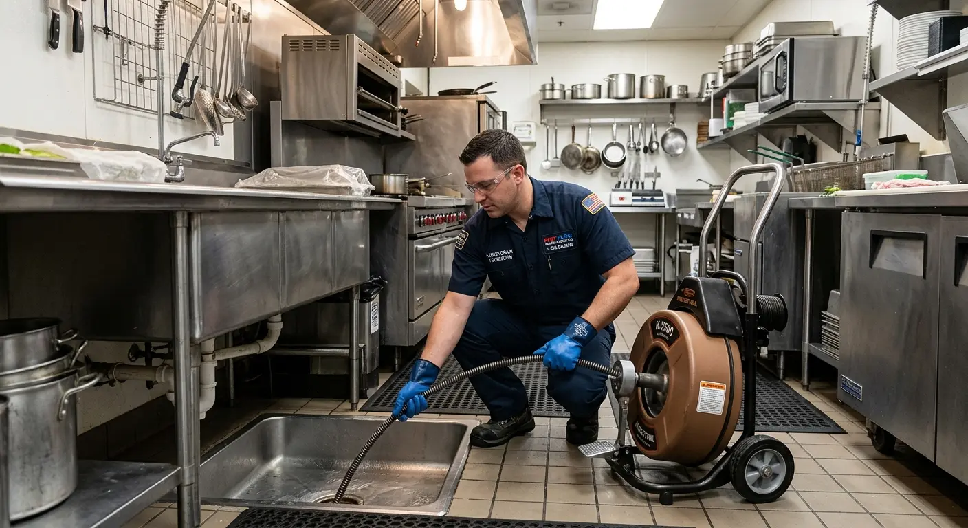 Commercial drain cleaning service in a restaurant kitchen in Hyde Park